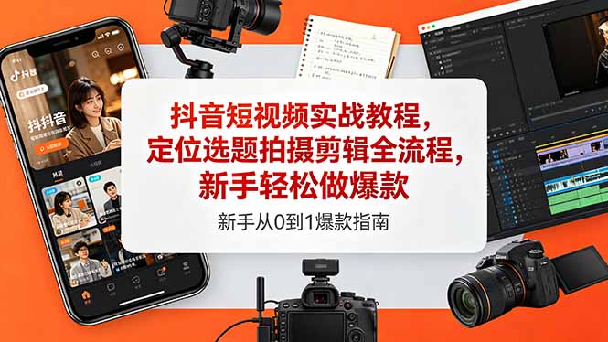 抖音短视频实战教程,定位选题拍摄剪辑全流程,新手轻松做爆款-好耶资源
