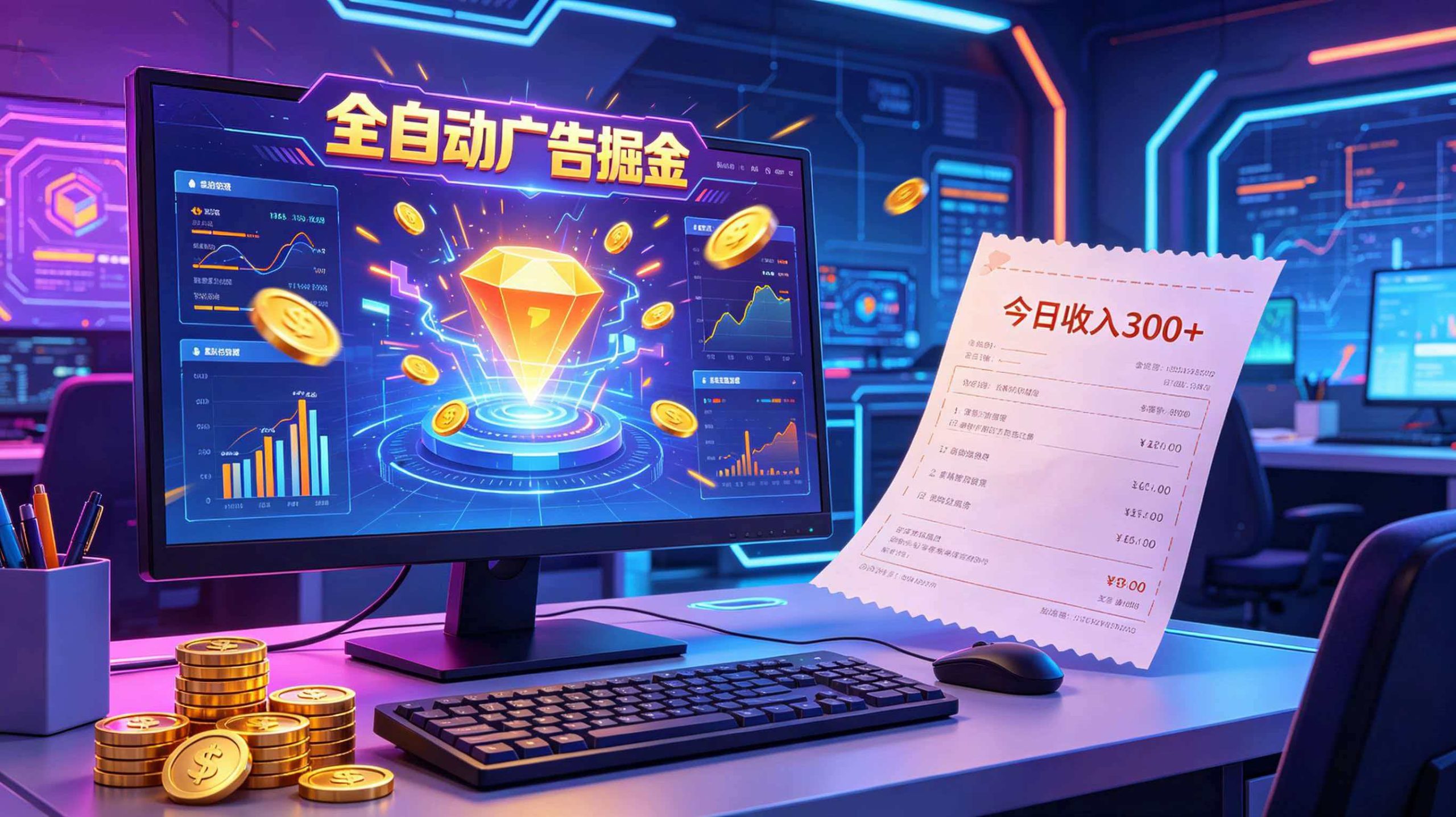 全自动广告掘金，日入300+。全程Ai自动化运行，解放双手，时间自由。收益稳定-好耶资源