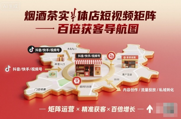 烟酒茶实体店短视频矩阵百倍获客导航图-好耶资源