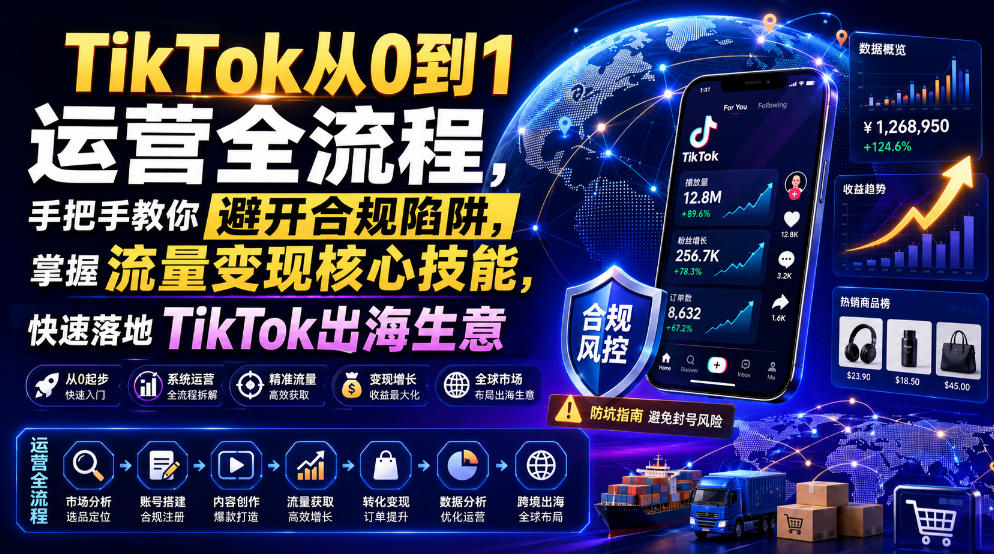 TikTok从0到1运营全流程，手把手教你避开合规陷阱，掌握流量变现核心技能，快速落地TikTok出海生意(更新7月)-好耶资源