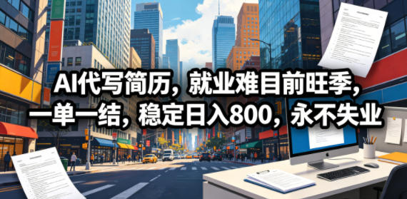 AI代写简历，就业难目前旺季，一单一结，稳定日入800，永不失业-好耶资源