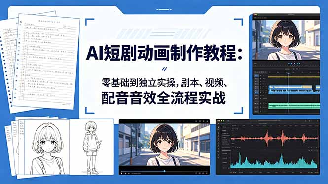 AI短剧动画制作教程：零基础到独立实操，剧本、视频、配音音效全流程实战-好耶资源