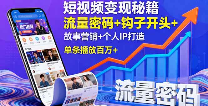 （16079期）短视频变现秘籍，流量密码+钩子开头+故事营销+个人IP打造，单条播放百万+-好耶资源