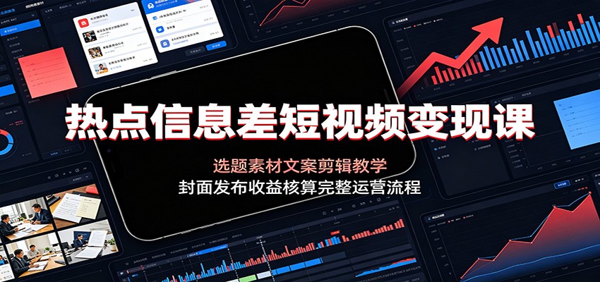 热点信息差短视频变现课：选题素材文案剪辑教学，封面发布收益核算完整运营流程-好耶资源
