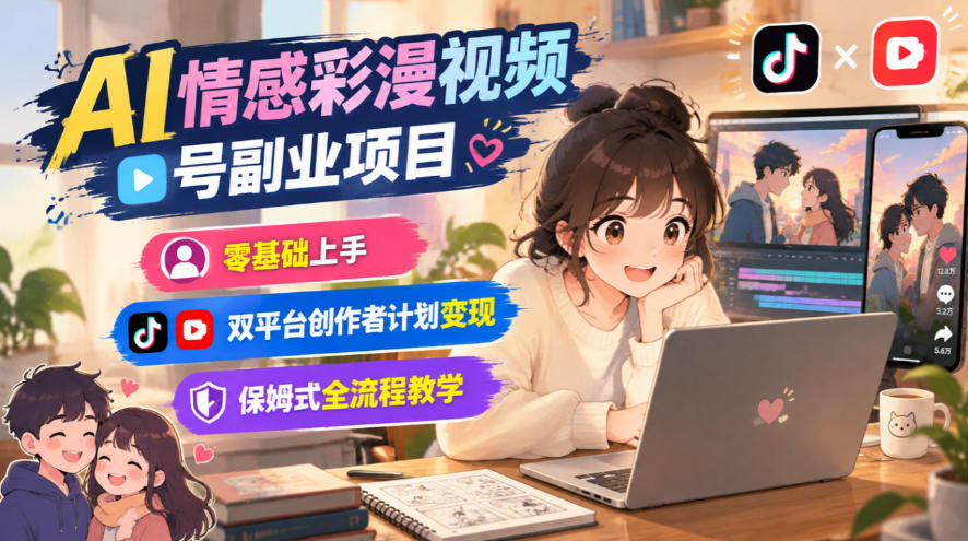 AI情感彩漫视频号副业项目,零基础上手,双平台创作者计划变现,保姆式全流程教学-好耶资源