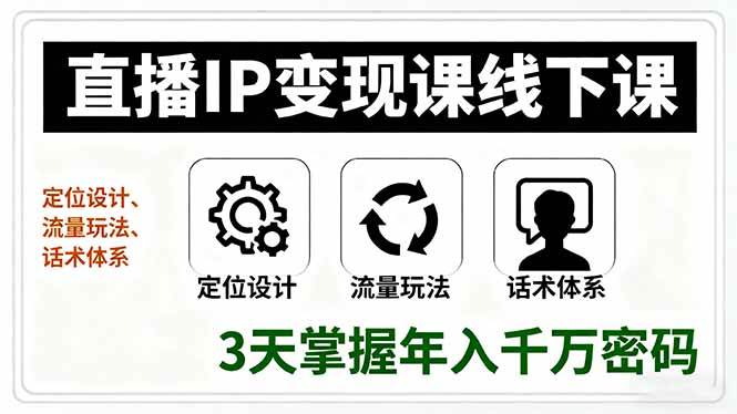（16065期）直播IP变现课线下课，定位设计、流量玩法、话术体系，3天掌握年入千万密码-好耶资源