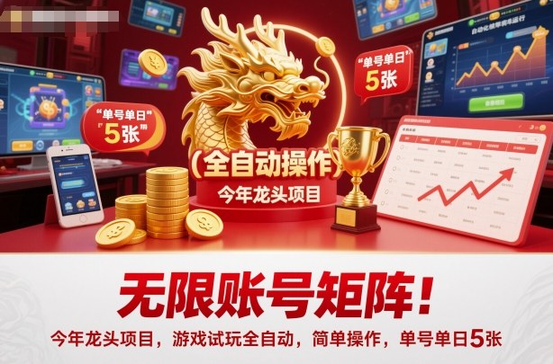 无限账号矩阵！今年龙头项目，游戏试玩全自动，简单操作，单号单日5张【揭秘】-好耶资源