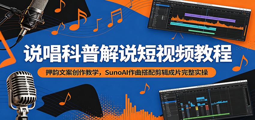 说唱科普解说短视频教程：押韵文案创作教学，SunoAI作曲搭配剪辑成片完整实操-好耶资源
