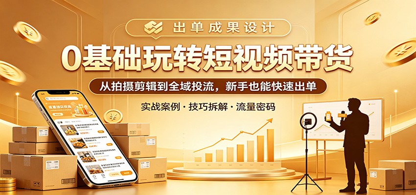 0基础玩转短视频带货：从拍摄剪辑到全域投流，新手也能快速出单-好耶资源