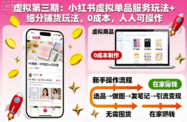 虚拟第三期:小红书虚拟单品服务玩法+细分铺货玩法,0成本,人人可操作(更新)-好耶资源