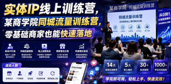 实体IP线上训练营,某商学院同城流量训练营,零基础商家也能快速落地-好耶资源