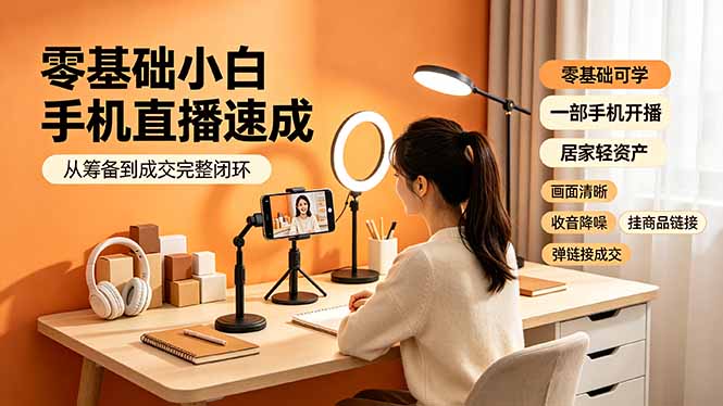零基础小白手机直播速成,从筹备到成交完整闭环,适配苹果安卓系统,解决杂音卡顿留人难问题-好耶资源