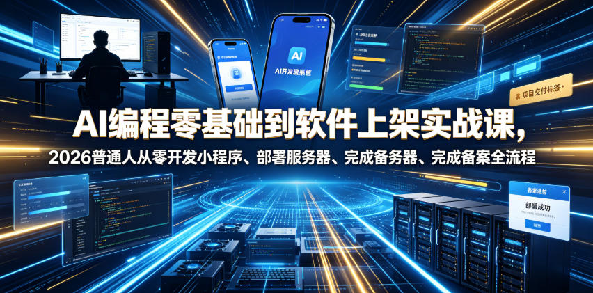 AI编程零基础到软件上架实战课，2026普通人从零开发小程序、部署服务器、完成备案全流程项目落地教程-好耶资源