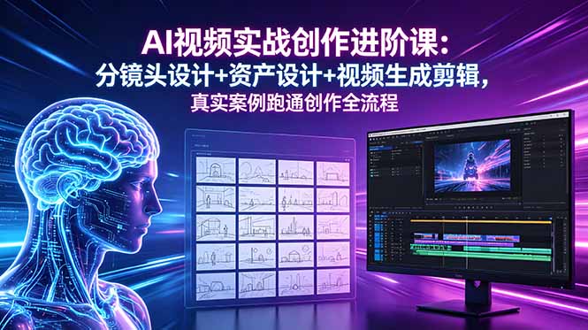 AI视频实战创作进阶课:分镜头设计+资产设计+视频生成剪辑,真实案例跑通创作全流程-好耶资源