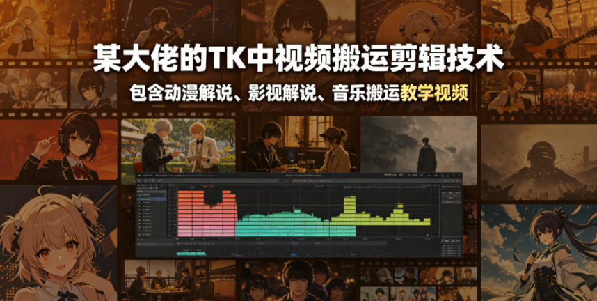 某大佬的TK中视频搬运剪辑技术，包含动漫解说、影视解说、音乐搬运教学视频-好耶资源