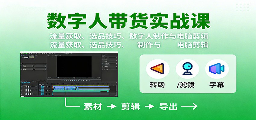 数字人变现实战课:流量获取、选品技巧、数字人制作与电脑剪辑-好耶资源