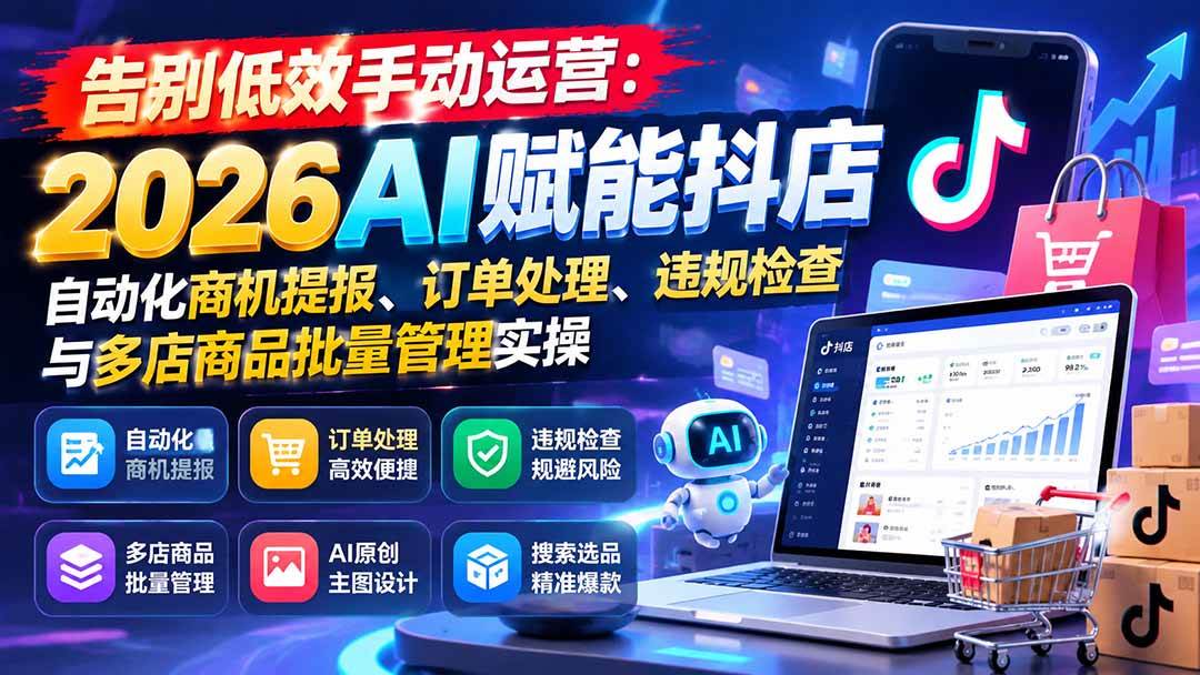 (21147期)告别低效手动运营:2026AI赋能抖店自动化商机提报、订单处理、违规检查与多店商品批量管理实操-好耶资源