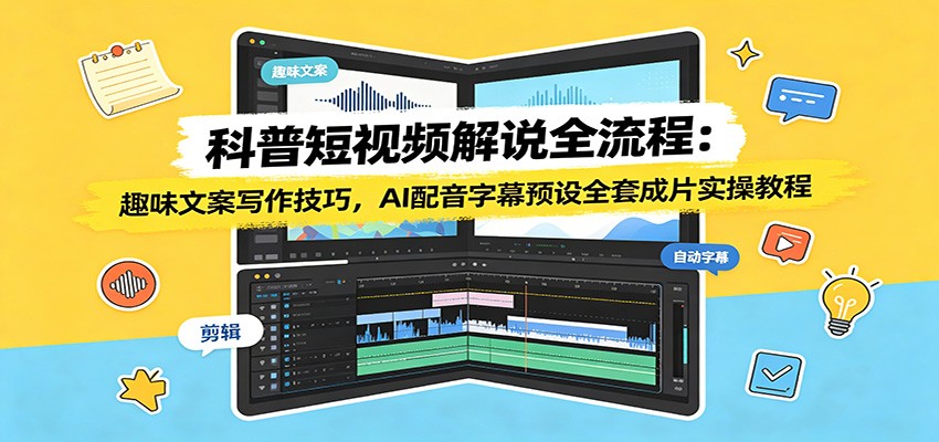 科普短视频解说全流程:趣味文案写作技巧,AI配音字幕预设全套成片实操教程-好耶资源