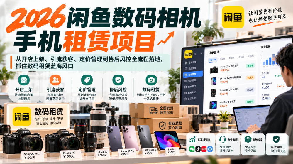 2026闲鱼数码相机手机租赁项目,从开店上架、引流获客、定价管理到售后风控全流程落地,抓住数码租赁蓝海风口-好耶资源