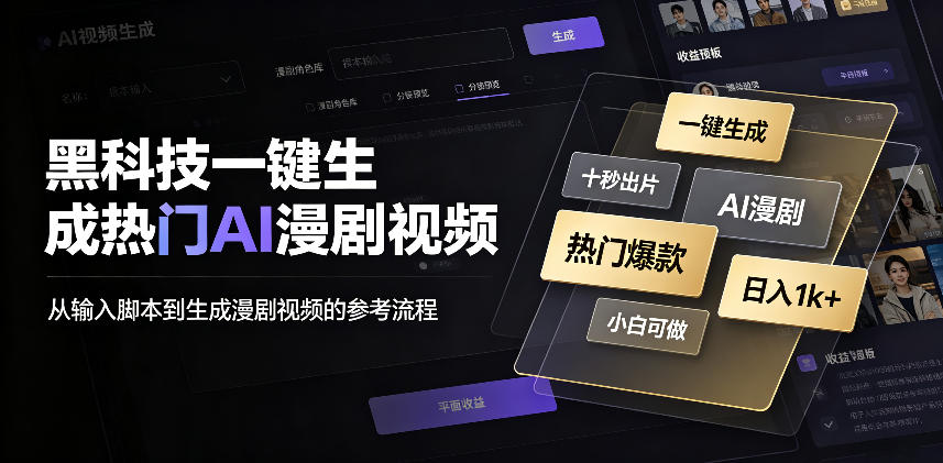 黑科技一键生成热门AI漫剧视频，十秒钟即可搞定，小白也能日入1k+【揭秘】-好耶资源