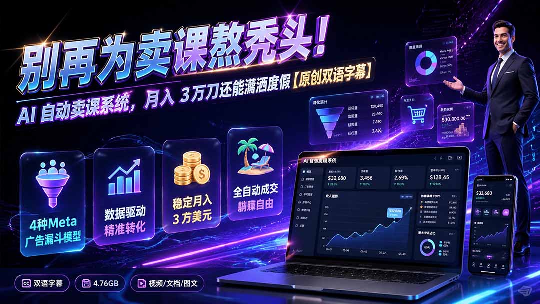 别再为卖课熬秃头！AI 自动卖课系统，月入 3 万刀还能潇洒度假【原创双语字幕】-好耶资源