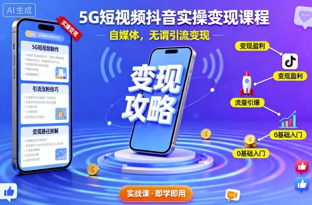 5G短视频抖音实操变现课程，自媒体，无谓引流变现-好耶资源