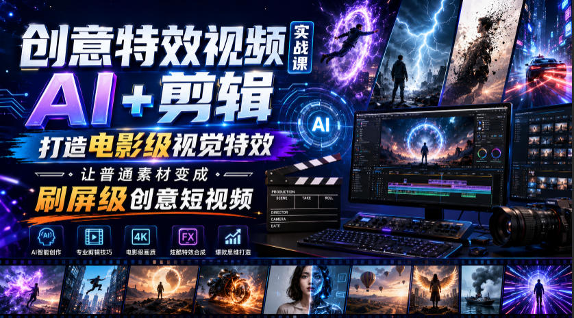 创意特效视频实战课,AI+剪辑打造电影级视觉特效,让普通素材变成刷屏级创意短视频-好耶资源