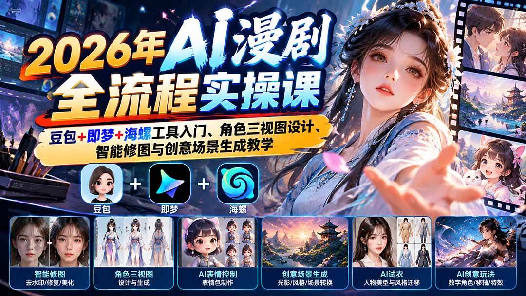 (21077期)2026年AI漫剧全流程实操课:豆包+即梦+海螺工具入门、角色三视图设计、智能修图与创意场景生成教学-好耶资源