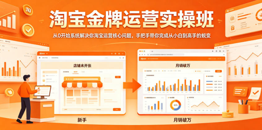 淘宝金牌运营实操班，从0开始系统解决你淘宝运营核心问题，手把手带你完成从小白到高手的蜕变-好耶资源