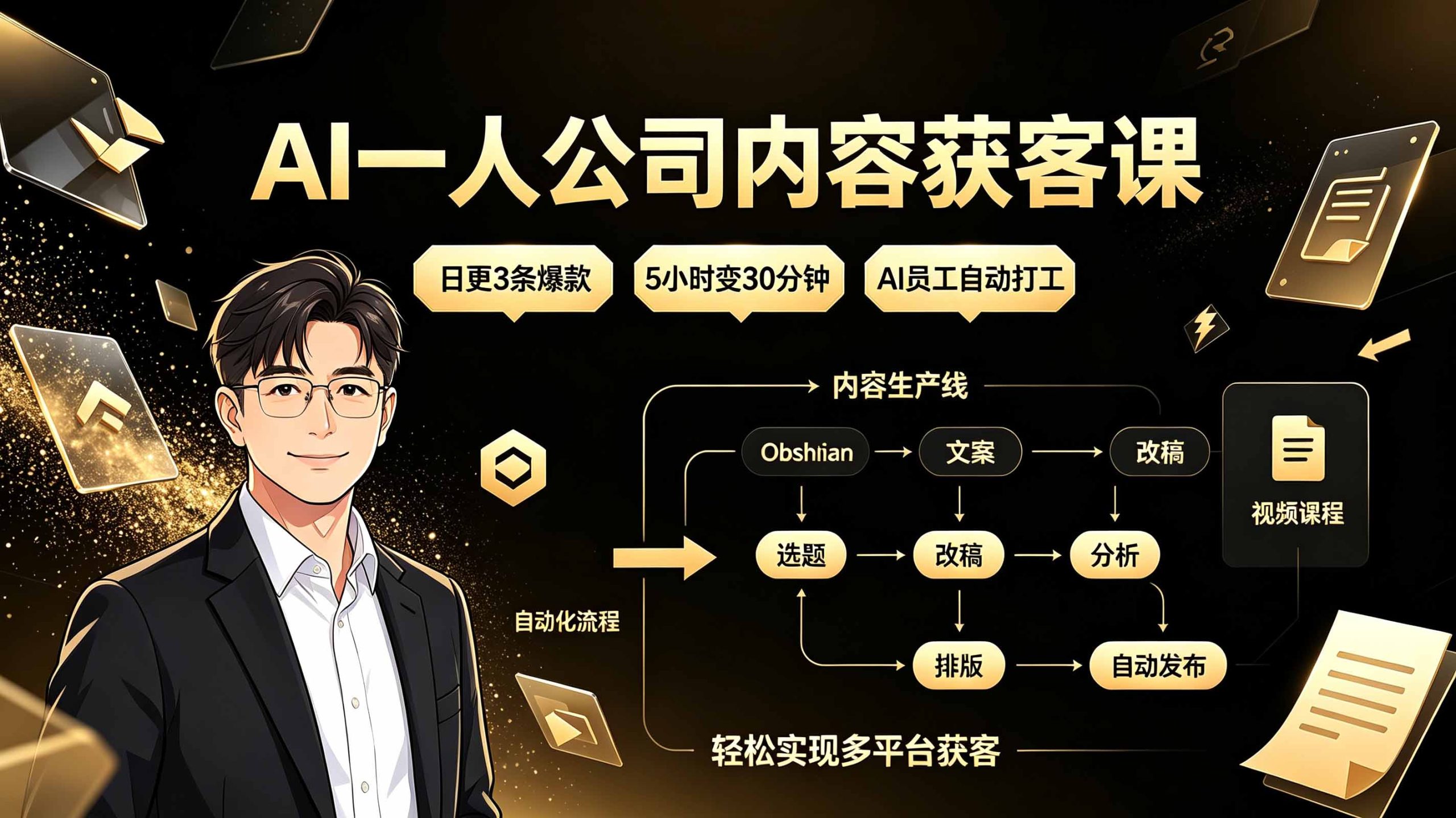 AI一人公司内容获客课:日更3条爆款×5小时变30分钟×AI员工自动打工,轻松实现多平台获客-好耶资源