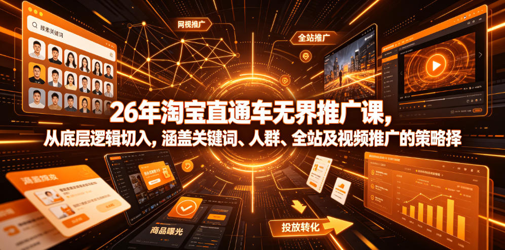 26年淘宝直通车无界推广课，从底层逻辑切入，涵盖关键词、人群、全站及视频推广的策略选择-好耶资源