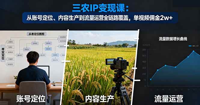 （16229期）三农IP变现课：从账号定位、内容生产到流量运营全链路覆盖，单视频佣金2w+-好耶资源