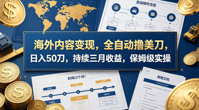 海外内容变现，全自动撸美刀，日入50刀，持续三月收益，保姆级实操【揭秘】-好耶资源