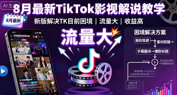 8月最新TikTok影视解说教学，新版解决TK目前困境，流量大，收益高-好耶资源