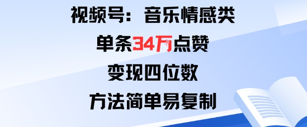 视频号分成计划新玩法:音乐情感类单条34W点赞,变现四位数,方法简单易复制-好耶资源