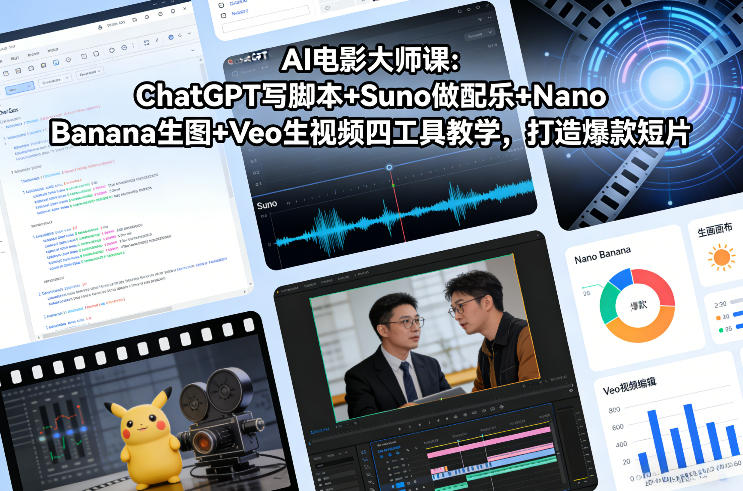 AI电影大师课:ChatGPT写脚本+Suno做配乐+Nano Banana生图+Veo生视频,打造爆款短片-好耶资源