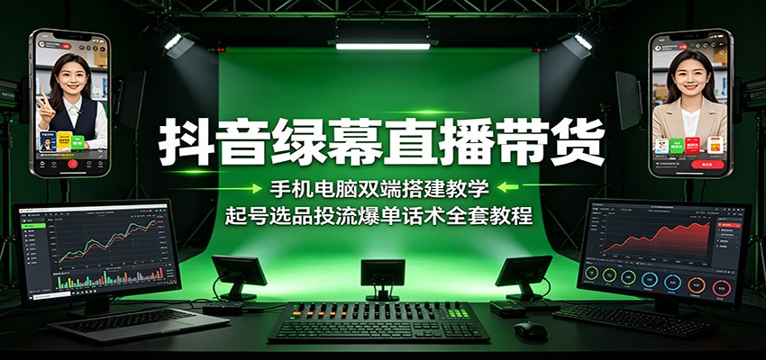 抖音绿幕直播带货：手机电脑双端搭建教学，起号选品投流爆单话术全套教程-好耶资源