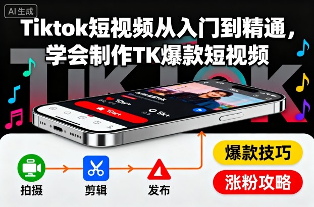 Tiktok短视频从入门到精通，学会制作TK爆款短视频-好耶资源