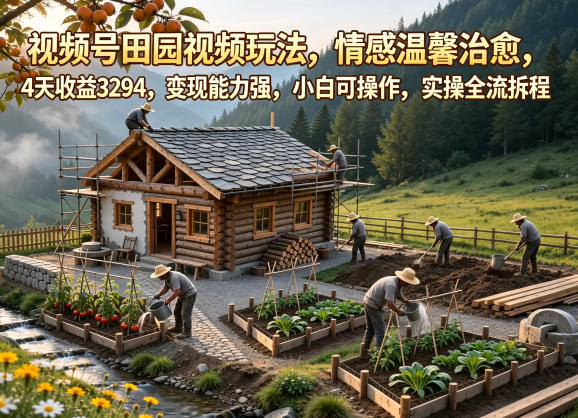 视频号田园视频玩法，情感温馨治愈，4天收益3294，变现能力强，小白可操作，实操全流程拆解-好耶资源