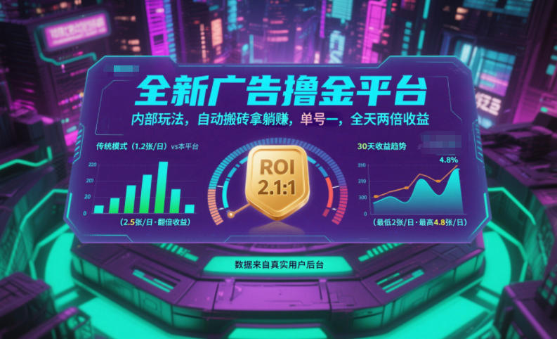 全新广告撸金平台，内部玩法，自动搬砖拿躺賺，单号一天保底2张+，全天两倍收益【揭秘】-好耶资源