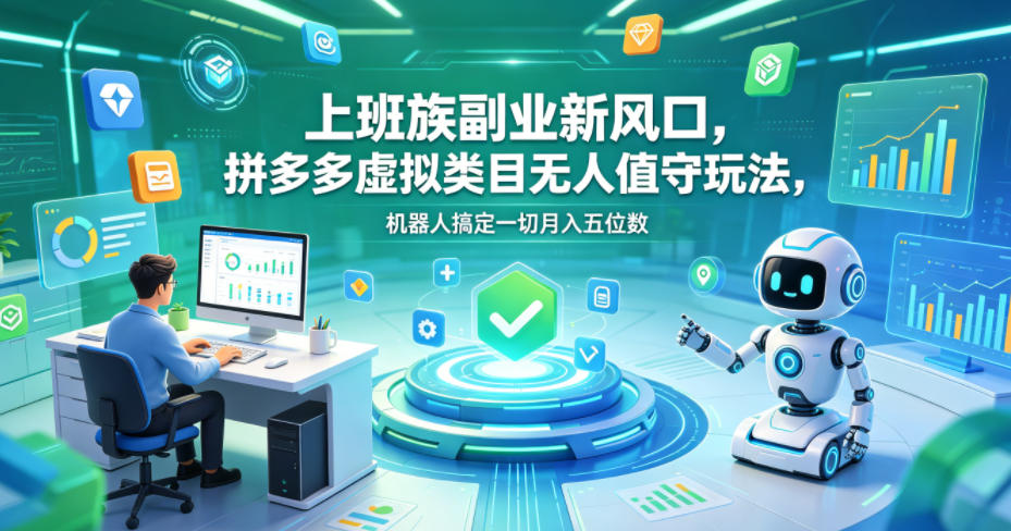 上班族副业新风口，拼多多虚拟类目无人值守玩法，机器人搞定一切月入五位数【揭秘】-好耶资源