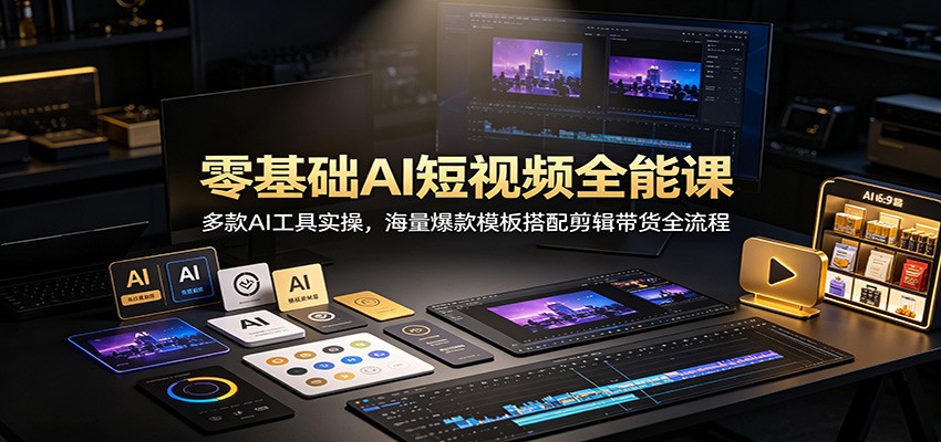 零基础AI短视频全能课：多款AI工具实操，海量爆款模板搭配剪辑带货全流程-好耶资源
