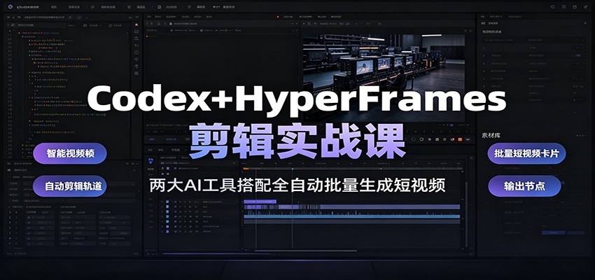 Codex+HyperFrames剪辑实战课:两大AI工具搭配全自动批量生成短视频-好耶资源