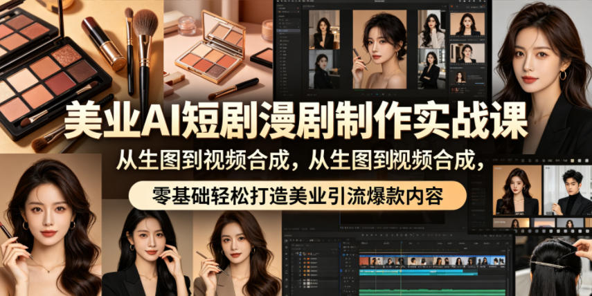美业AI短剧漫剧制作实战课，从生图到视频合成，零基础轻松打造美业引流爆款内容-好耶资源