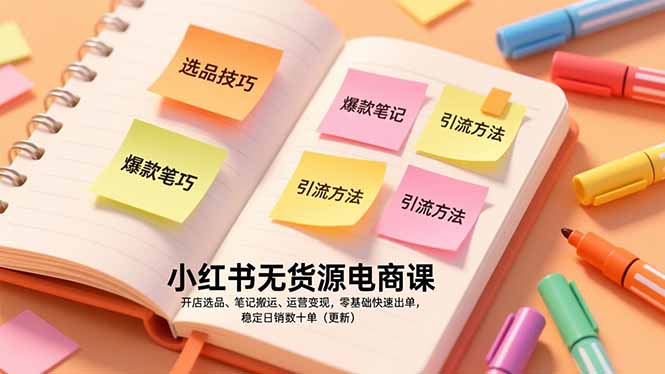 小红书无货源电商课,开店选品、笔记搬运、运营变现,零基础快速出单,稳定日销数十单(更新-好耶资源