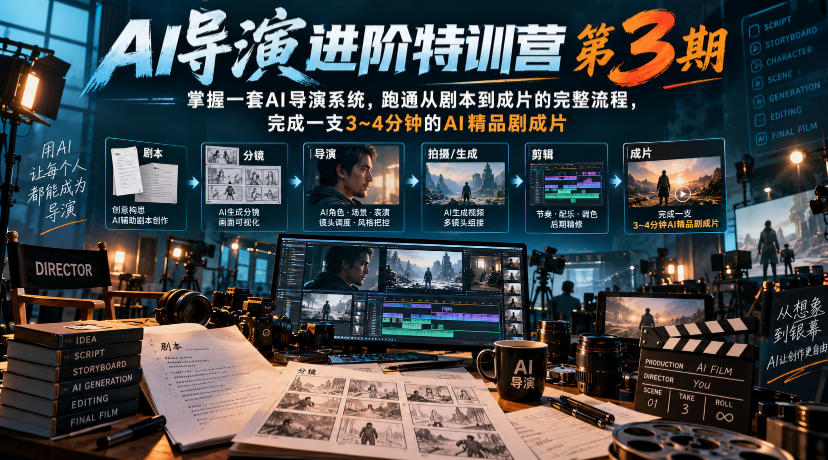 AI导演进阶特训营第3期,掌握一套AI导演系统,跑通从剧本到成片的完整流程,完成一支3~4分钟的AI精品剧成片(附1、2期)-好耶资源