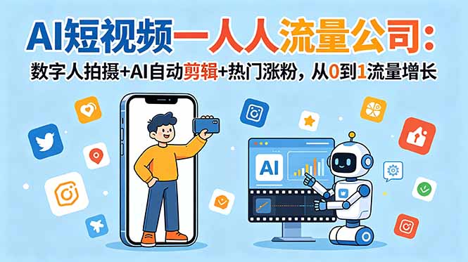 AI短视频一人流量公司:数字人拍摄+AI自动剪辑+热门涨粉,从0到1流量增长-好耶资源