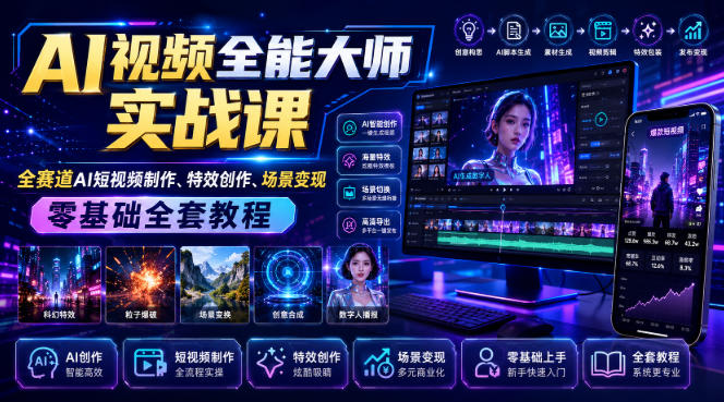 AI视频全能大师实战课|全赛道AI短视频制作、特效创作、场景变现零基础全套教程-好耶资源