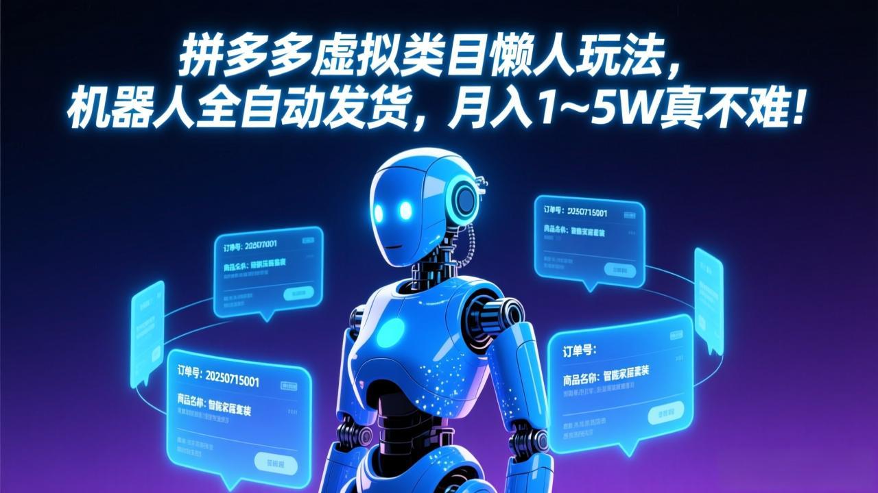 拼多多虚拟类目懒人玩法,机器人全自动发货,月入 1-5W 真不难!-好耶资源