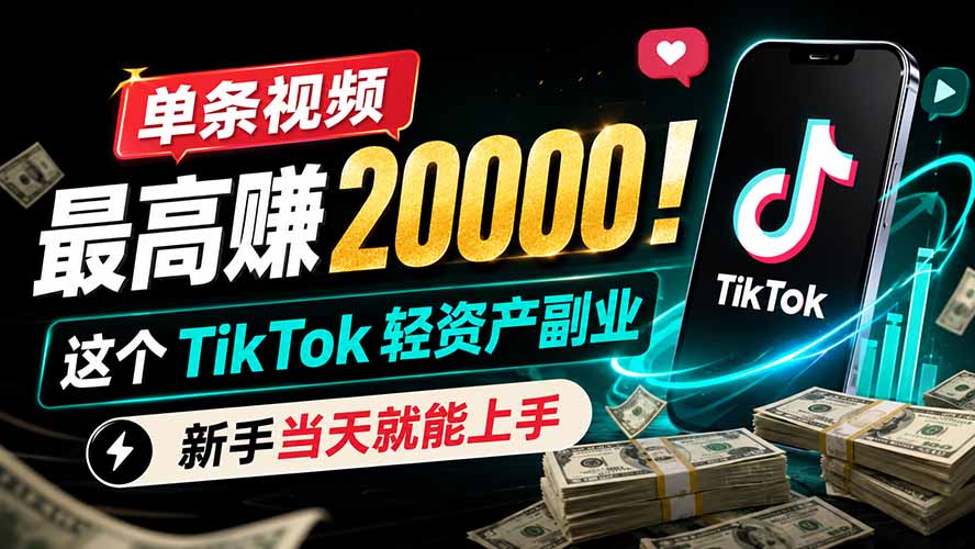 单条视频最高赚 20000!这个 TikTok 轻资产副业,新手当天就能上手-好耶资源